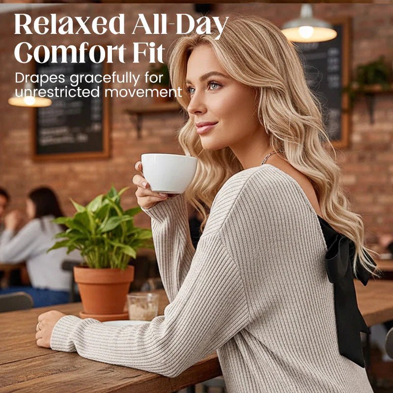 Women's V-neck sweater with elegant back bow