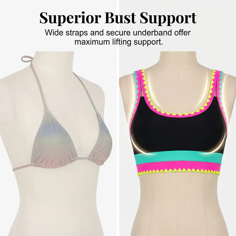 👙🌊 3-piece women's bikini set – High waist, color block & zigzag design for beach & vacation