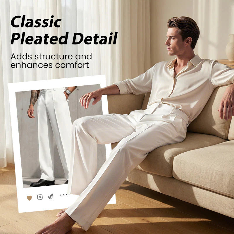 Men’s Casual Pleated Wide-Leg Pants – Breathable Polyester, Modern Silhouette & Functional Pockets 👖✨