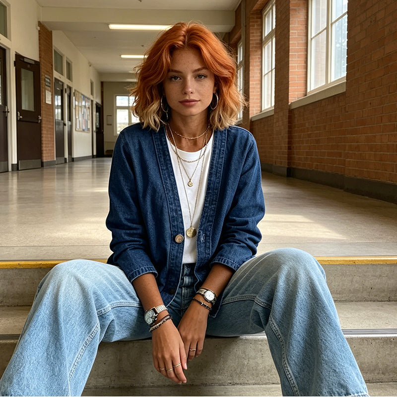 ⏳ Classic Women's Button-Front Denim Jacket