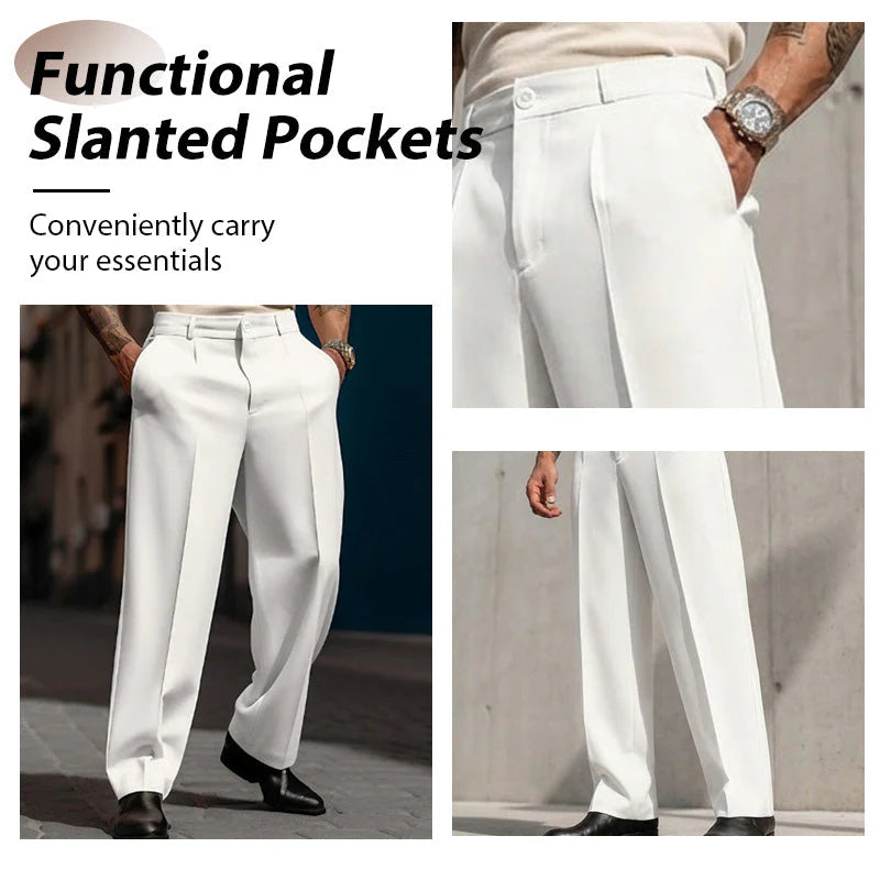 Men’s Casual Pleated Wide-Leg Pants – Breathable Polyester, Modern Silhouette & Functional Pockets 👖✨