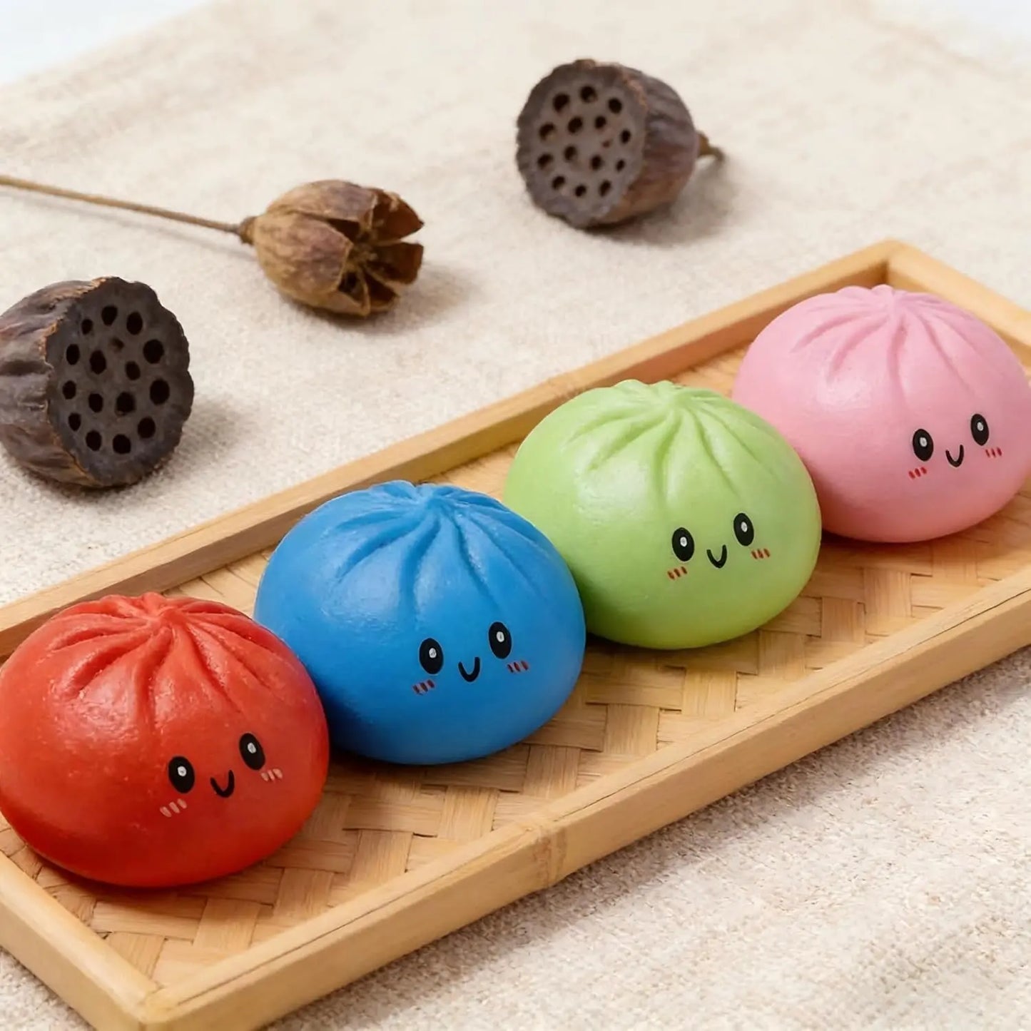 Glitter Dumpling Squishy Box - Cute Anxiety Relief Fidget Toy, with Steamer Box