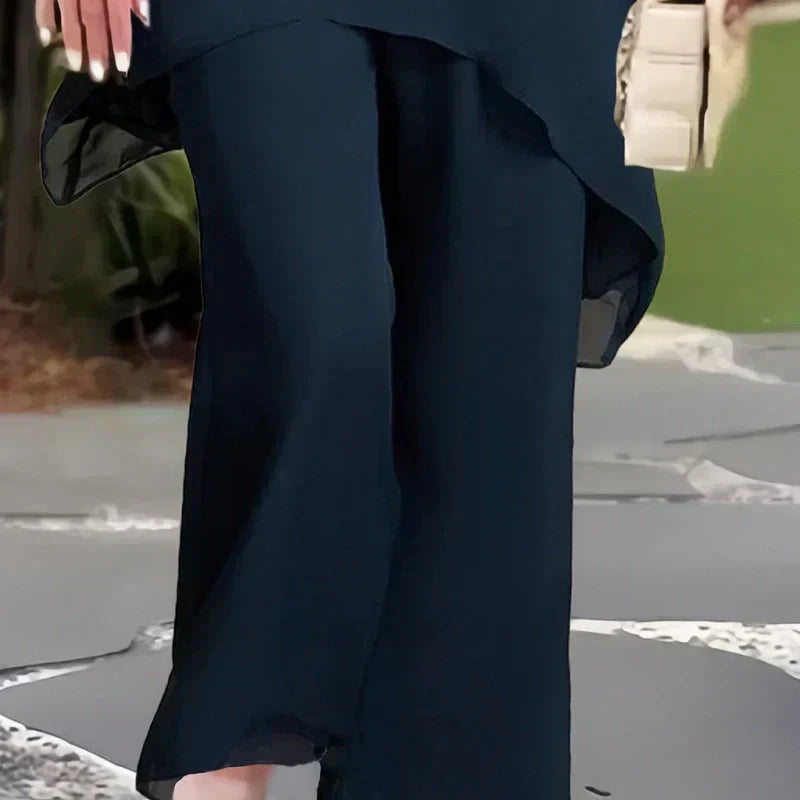 Charming Irregular Top & Wide Leg Pants Set – Asymmetrical Hem, Flowy Double Layer & All-Day Elegance 👗✨