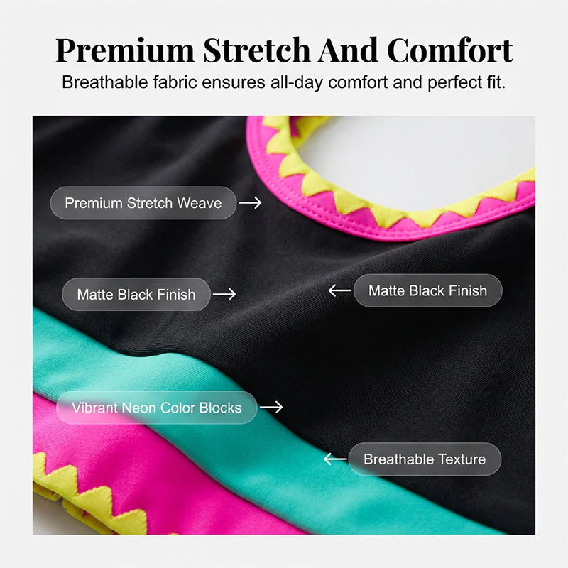 👙🌊 3-piece women's bikini set – High waist, color block & zigzag design for beach & vacation