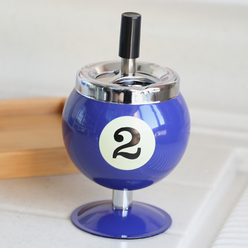 Creative Billiard Ball Metal Ashtray with Lid - Anti-Fly Ash Office Desk Decor