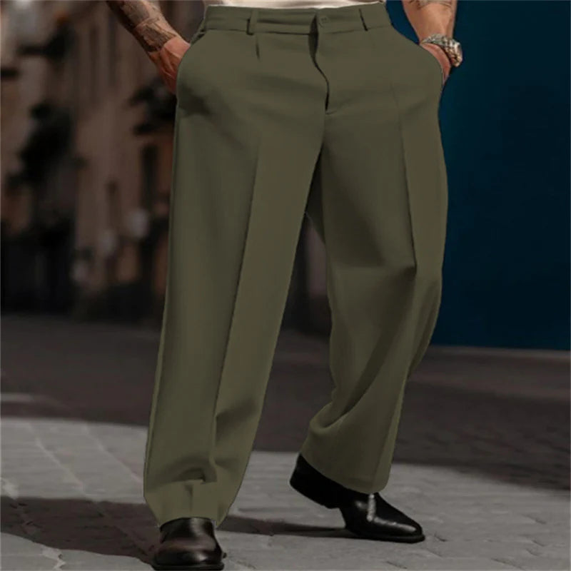Men’s Casual Pleated Wide-Leg Pants – Breathable Polyester, Modern Silhouette & Functional Pockets 👖✨