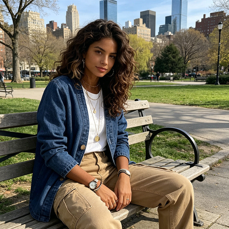 ⏳ Classic Women's Button-Front Denim Jacket