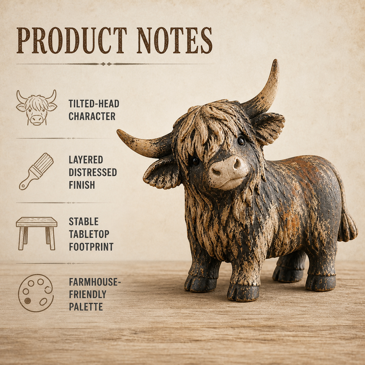 🐮 Rustic Highland Cow Figurine – 🌾Charming Farmhouse Tabletop Decor