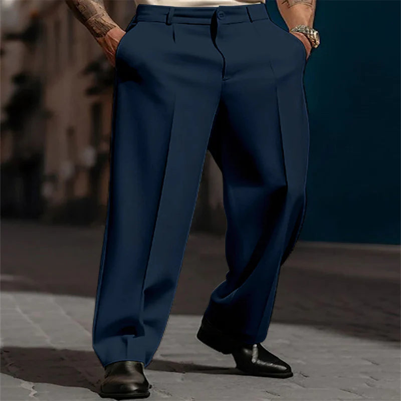 Men’s Casual Pleated Wide-Leg Pants – Breathable Polyester, Modern Silhouette & Functional Pockets 👖✨