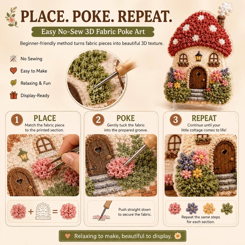 🔥 Ultimo giorno: sconto del 50% – ✨ Kit “Whimsical Village” per arte 3D con tessuto (tecnica Poke Art)