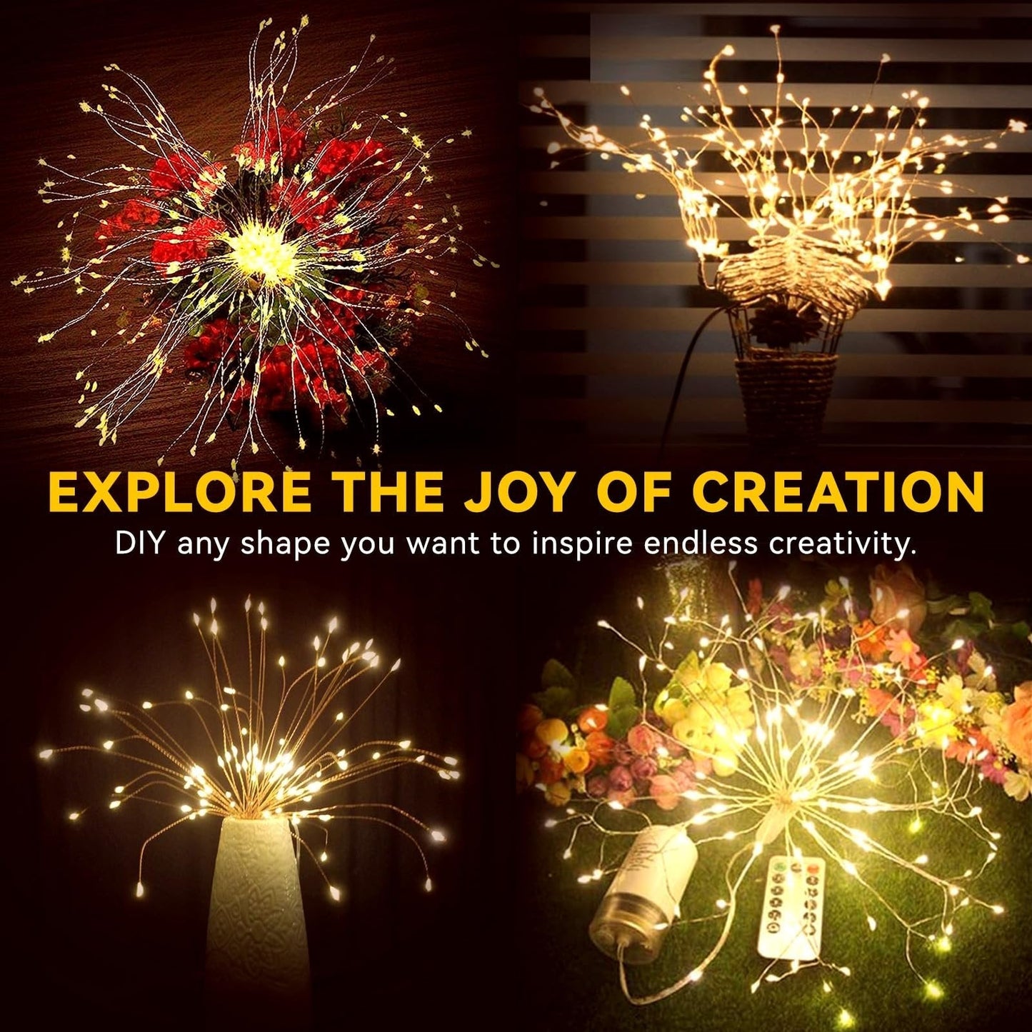 Suspended fireworks-style light decoration, smart LED copper wire string lights, 8 adjustable flashing modes, outdoor garden decoration, outdoor courtyard lighting