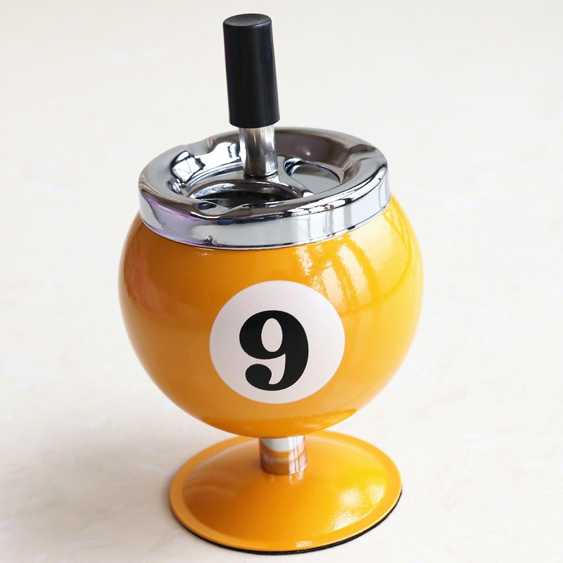 Creative Billiard Ball Metal Ashtray with Lid - Anti-Fly Ash Office Desk Decor