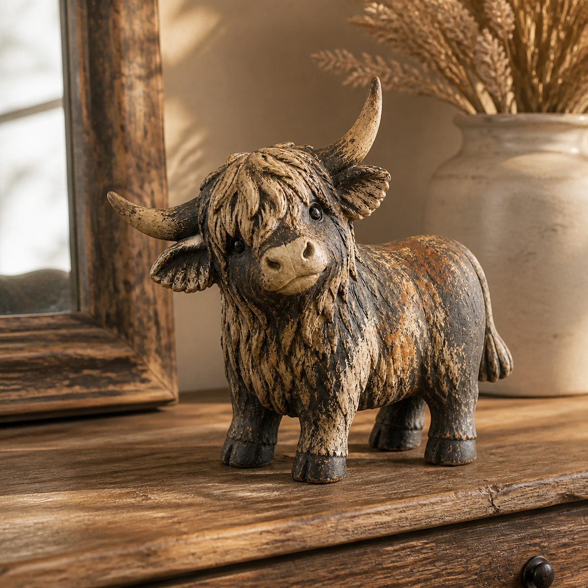 🐮 Rustic Highland Cow Figurine – 🌾Charming Farmhouse Tabletop Decor