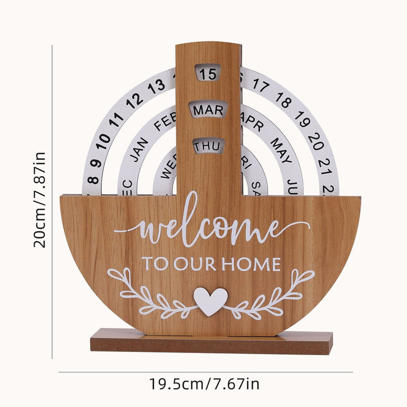 Chic Wooden Perpetual Desk Calendar - Manual Rotating Home & Office Decor