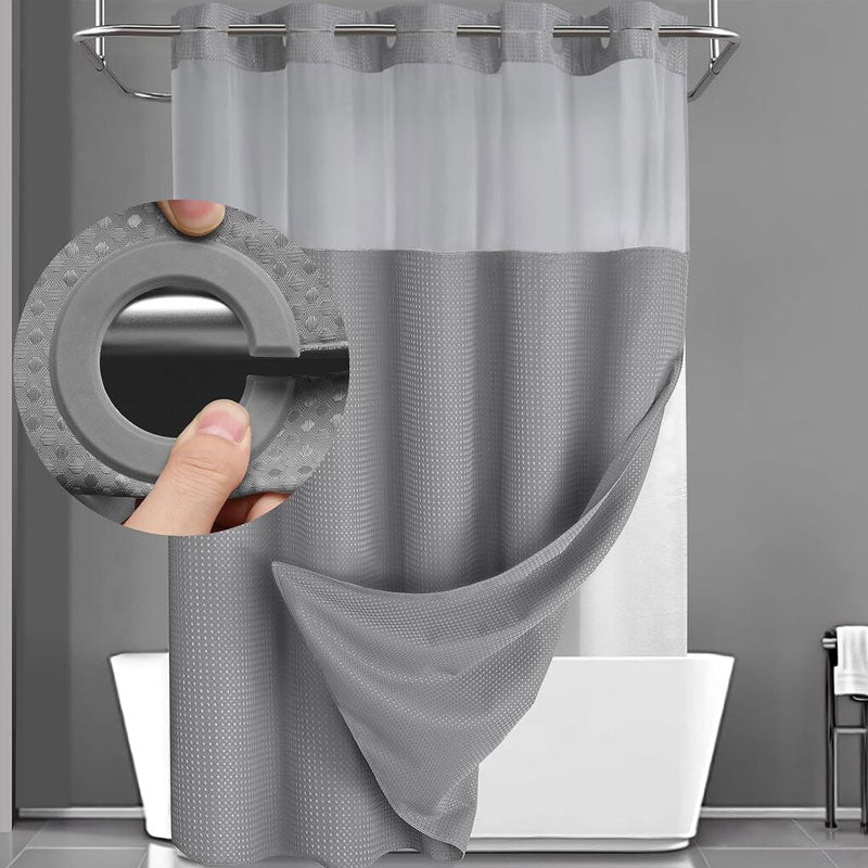 🚿 LIMITED-TIME 50% OFF! ✨ Waffle Pattern Shower Curtain – Double Waterproof, Snap Buttons, Clear Top Window 🛁