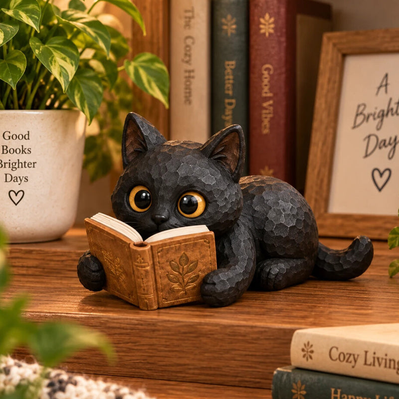 Reading Cat Figurine