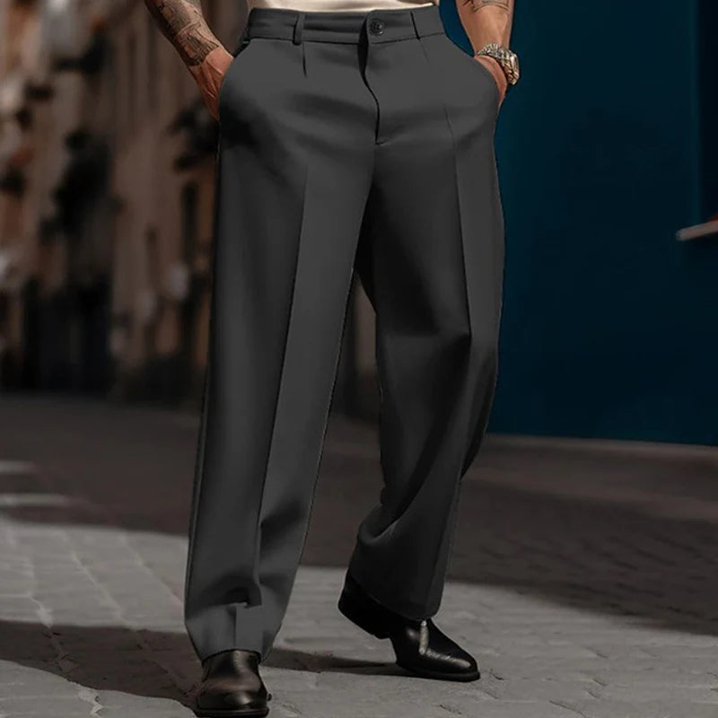 Men’s Casual Pleated Wide-Leg Pants – Breathable Polyester, Modern Silhouette & Functional Pockets 👖✨