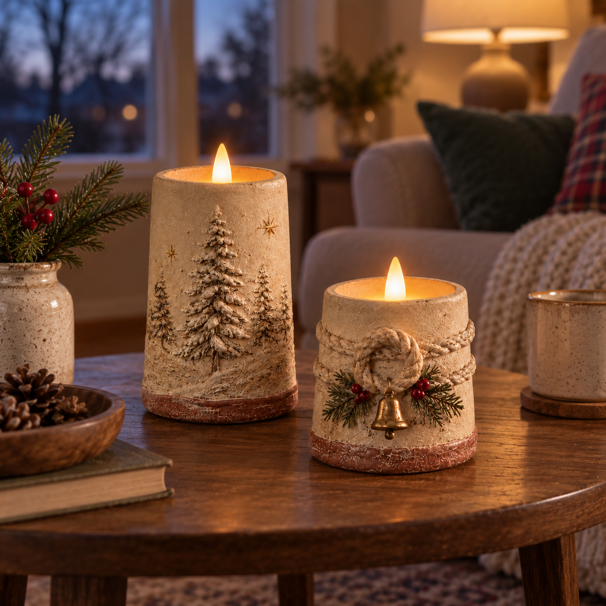 🕯️🎄 Rustic LED Christmas Candles — Flameless Glow with Remote Control & 6-Hour Timer