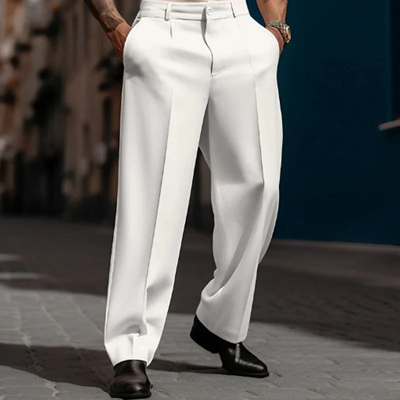 Men’s Casual Pleated Wide-Leg Pants – Breathable Polyester, Modern Silhouette & Functional Pockets 👖✨