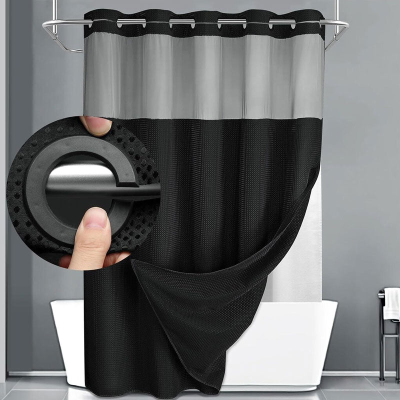 🚿 LIMITED-TIME 50% OFF! ✨ Waffle Pattern Shower Curtain – Double Waterproof, Snap Buttons, Clear Top Window 🛁