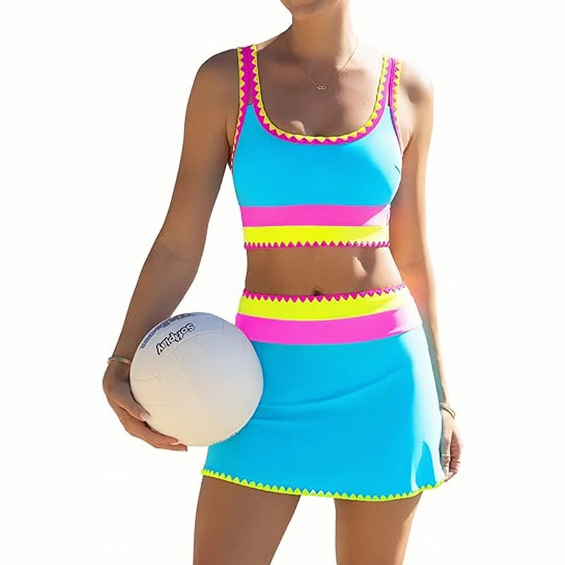 👙🌊 3-piece women's bikini set – High waist, color block & zigzag design for beach & vacation