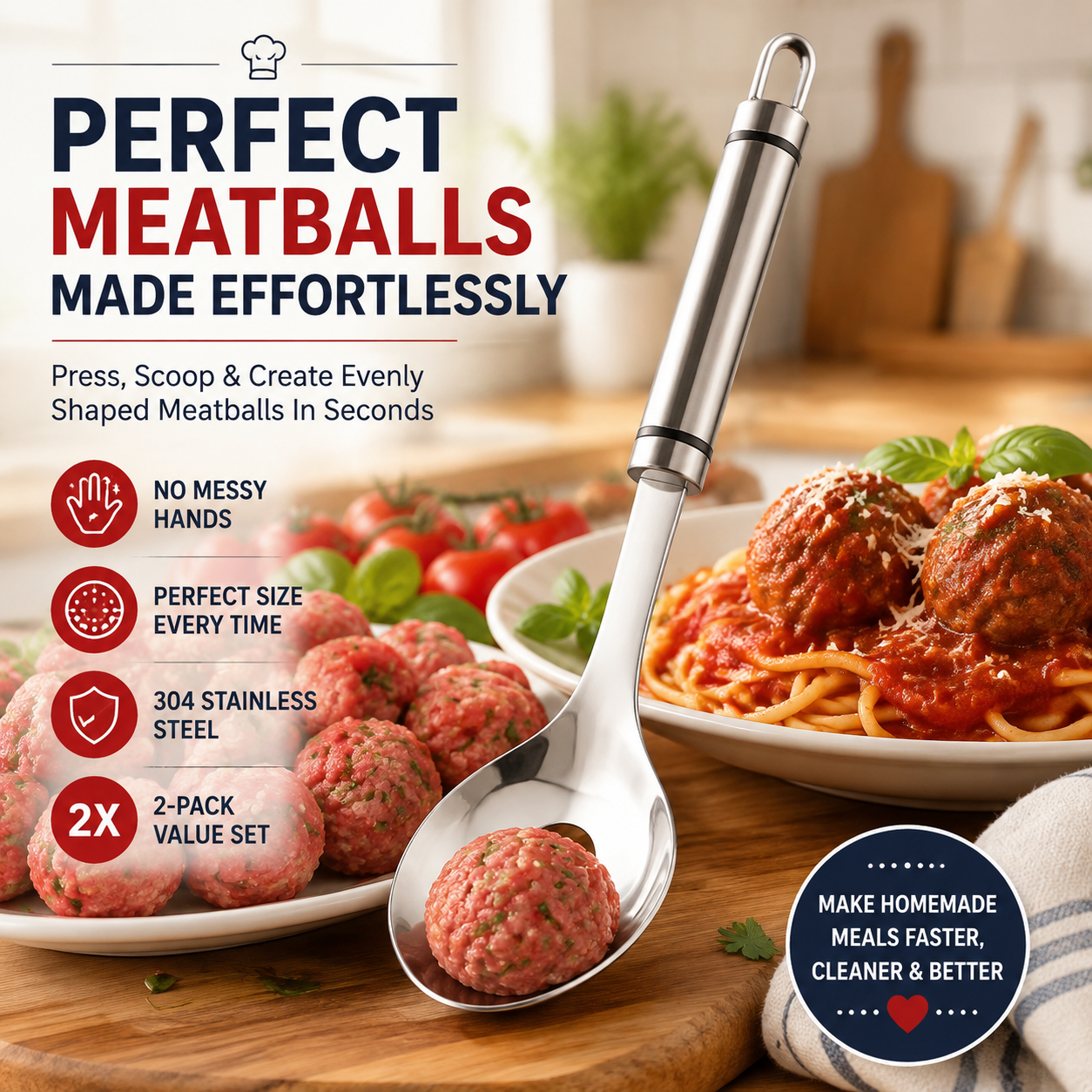 🍝🥄Stainless Steel Meatball Spoon – Make perfect meatballs without getting your hands dirty
