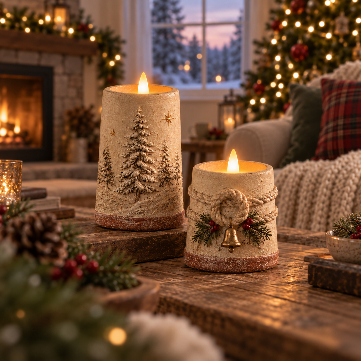 🕯️🎄 Rustic LED Christmas Candles — Flameless Glow with Remote Control & 6-Hour Timer