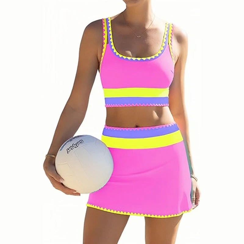 👙🌊 3-piece women's bikini set – High waist, color block & zigzag design for beach & vacation