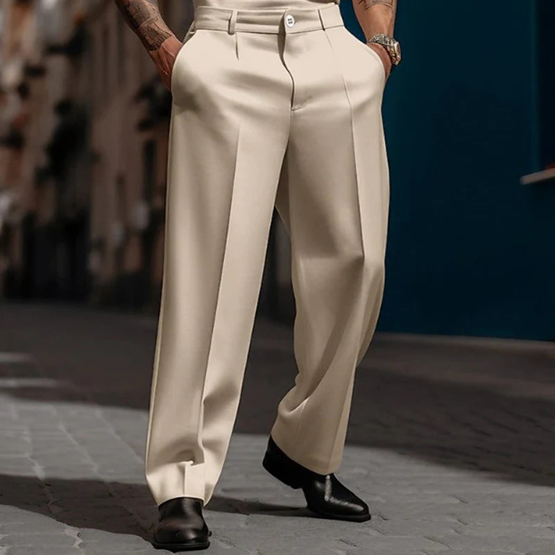 Men’s Casual Pleated Wide-Leg Pants – Breathable Polyester, Modern Silhouette & Functional Pockets 👖✨