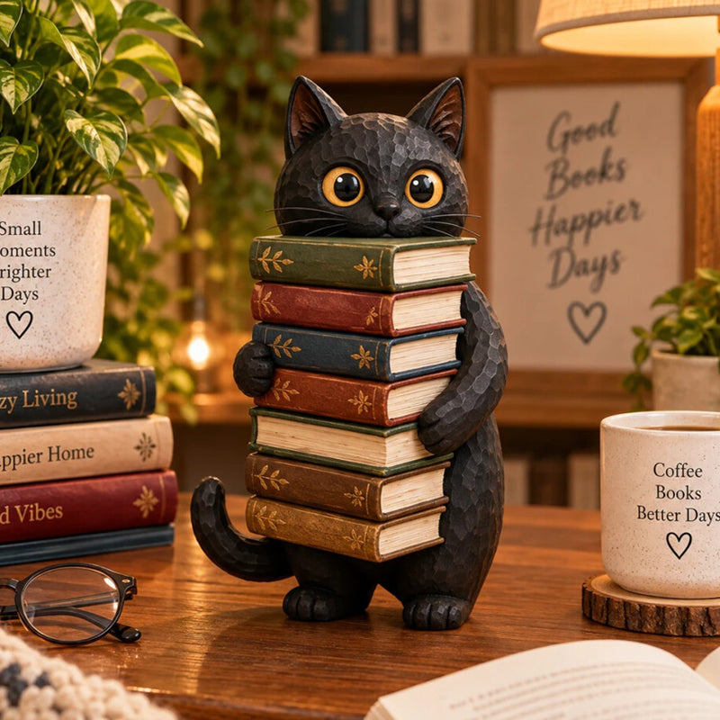Reading Cat Figurine