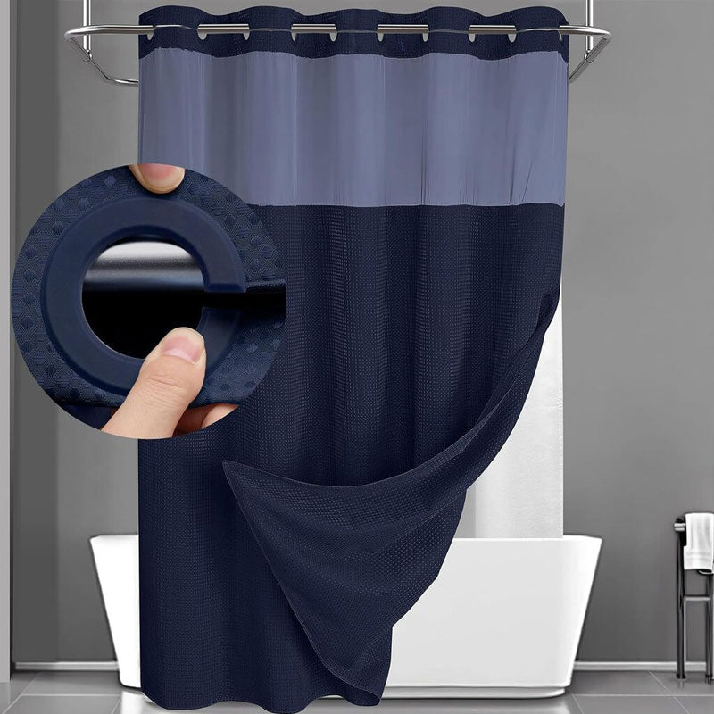 🚿 LIMITED-TIME 50% OFF! ✨ Waffle Pattern Shower Curtain – Double Waterproof, Snap Buttons, Clear Top Window 🛁
