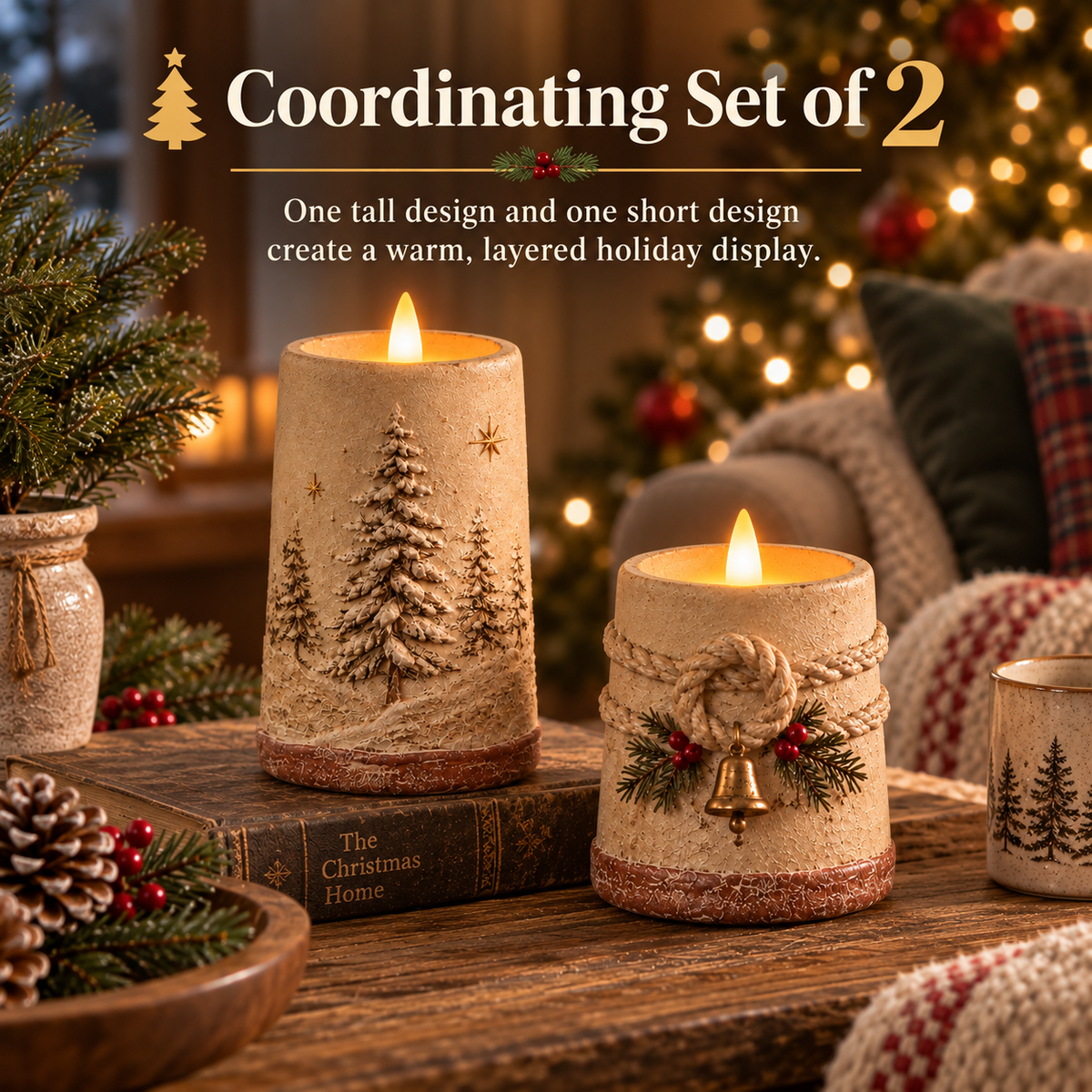 🕯️🎄 Rustic LED Christmas Candles — Flameless Glow with Remote Control & 6-Hour Timer