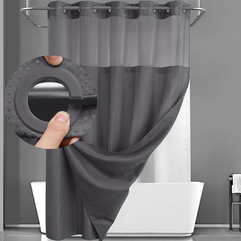 🚿 LIMITED-TIME 50% OFF! ✨ Waffle Pattern Shower Curtain – Double Waterproof, Snap Buttons, Clear Top Window 🛁