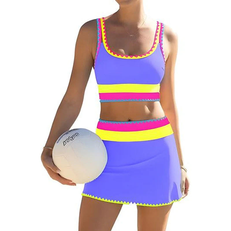 👙🌊 3-piece women's bikini set – High waist, color block & zigzag design for beach & vacation