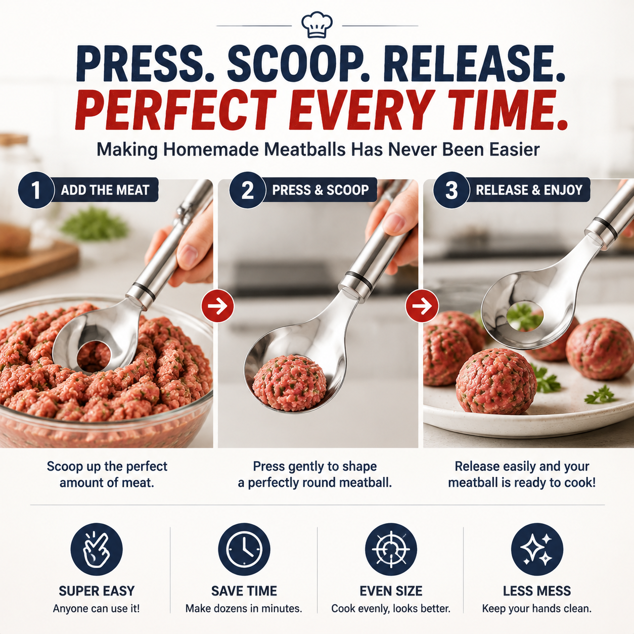 🍝🥄Stainless Steel Meatball Spoon – Make perfect meatballs without getting your hands dirty