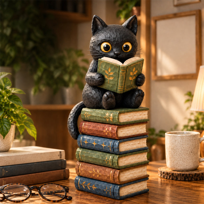 Reading Cat Figurine