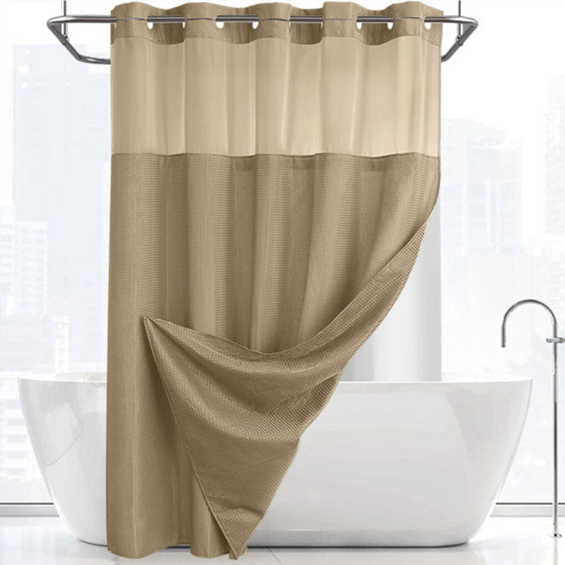 🚿 LIMITED-TIME 50% OFF! ✨ Waffle Pattern Shower Curtain – Double Waterproof, Snap Buttons, Clear Top Window 🛁