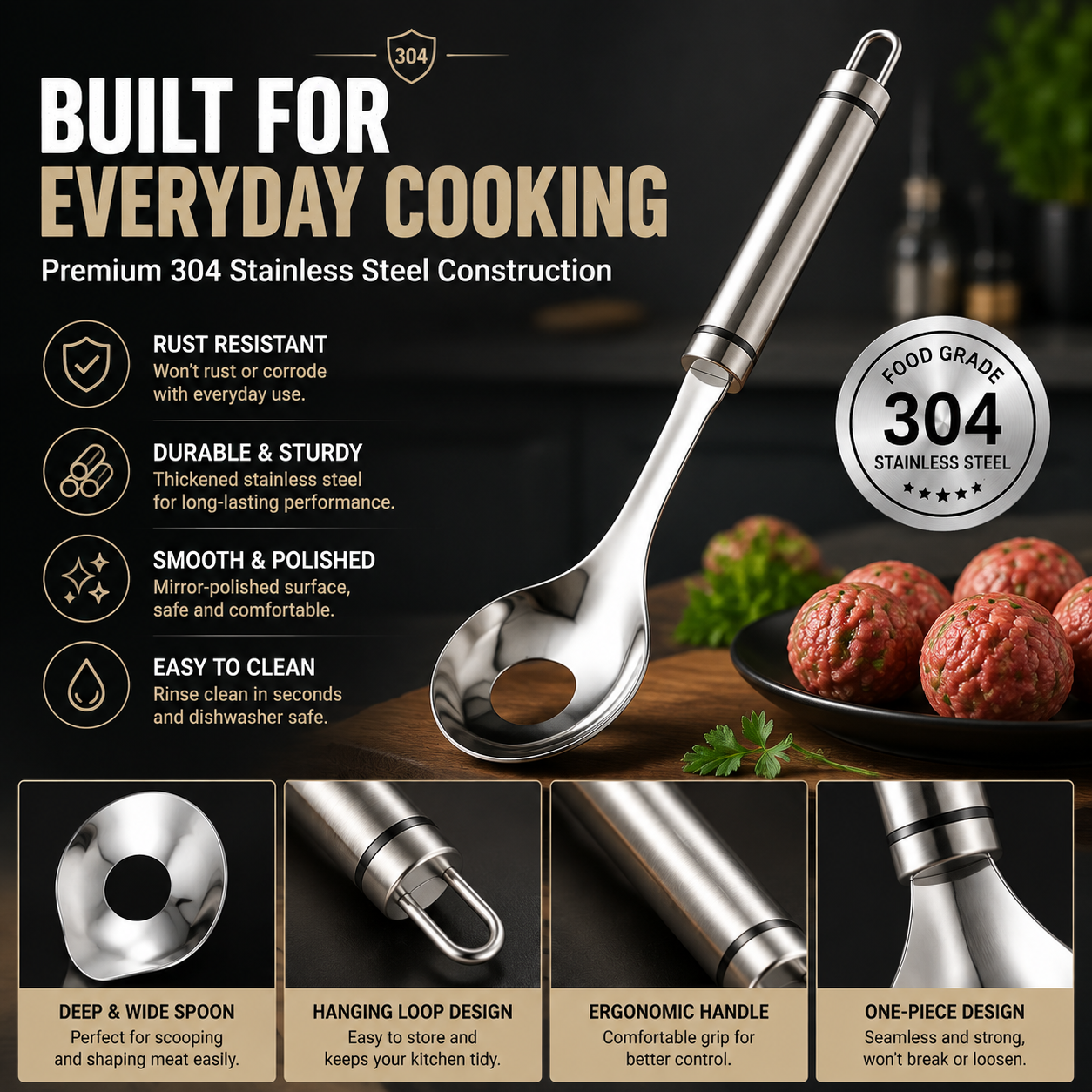 🍝🥄Stainless Steel Meatball Spoon – Make perfect meatballs without getting your hands dirty