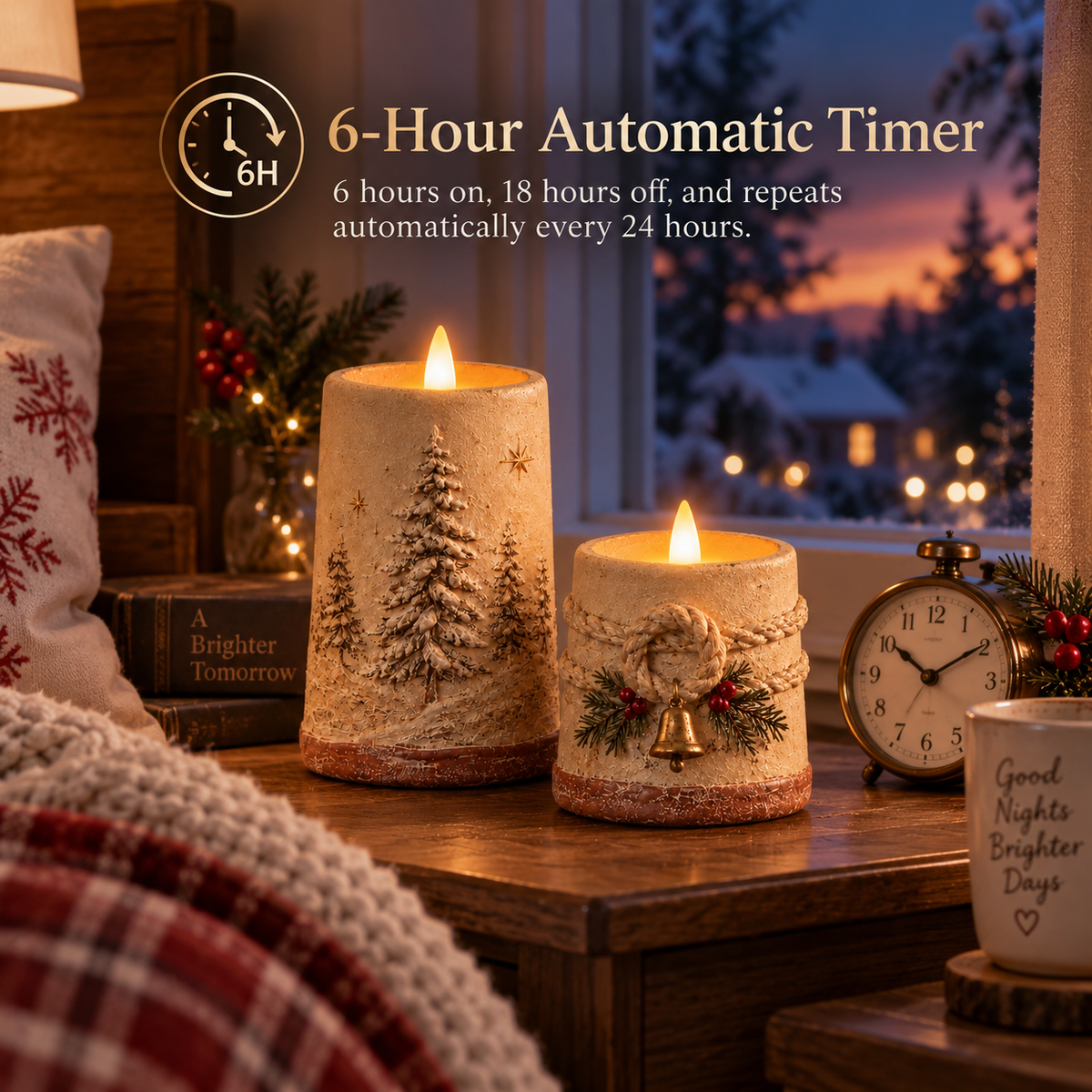 🕯️🎄 Rustic LED Christmas Candles — Flameless Glow with Remote Control & 6-Hour Timer