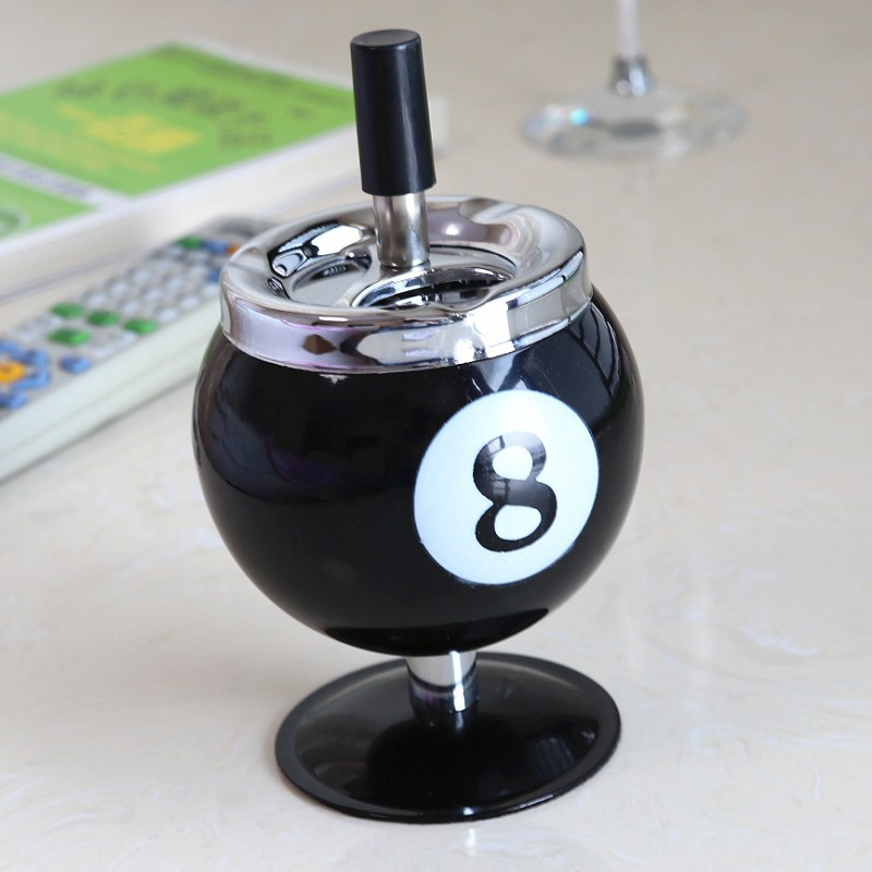 Creative Billiard Ball Metal Ashtray with Lid - Anti-Fly Ash Office Desk Decor