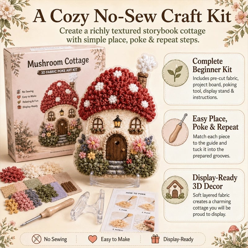 🔥 Ultimo giorno: sconto del 50% – ✨ Kit “Whimsical Village” per arte 3D con tessuto (tecnica Poke Art)