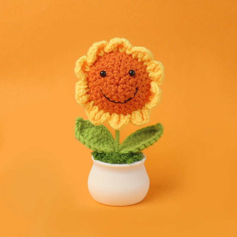 Yarn Sunflower Potted Decor – Simulated Flower Desk Ornament Gift