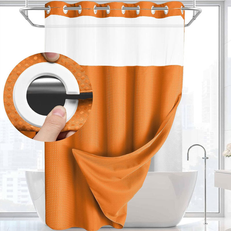 🚿 LIMITED-TIME 50% OFF! ✨ Waffle Pattern Shower Curtain – Double Waterproof, Snap Buttons, Clear Top Window 🛁