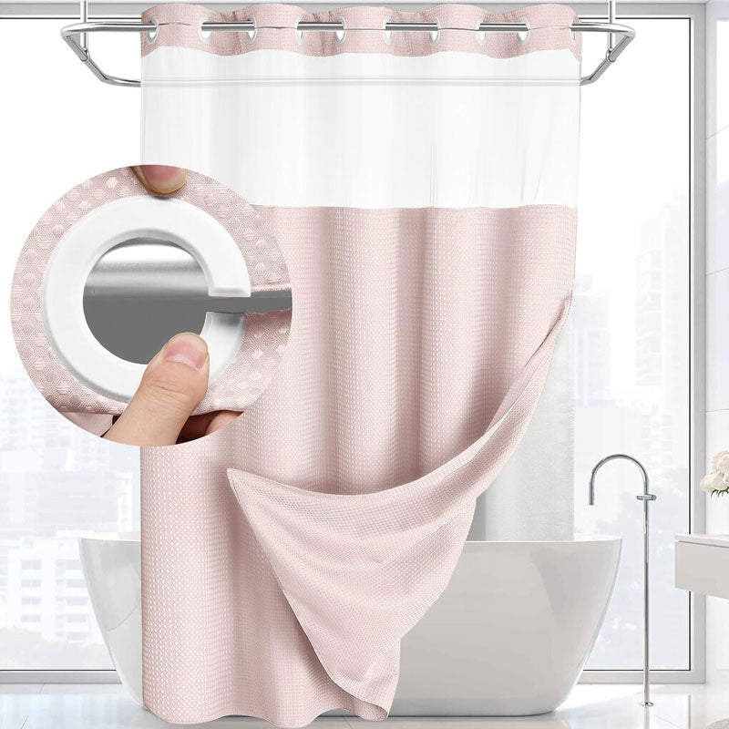 🚿 LIMITED-TIME 50% OFF! ✨ Waffle Pattern Shower Curtain – Double Waterproof, Snap Buttons, Clear Top Window 🛁