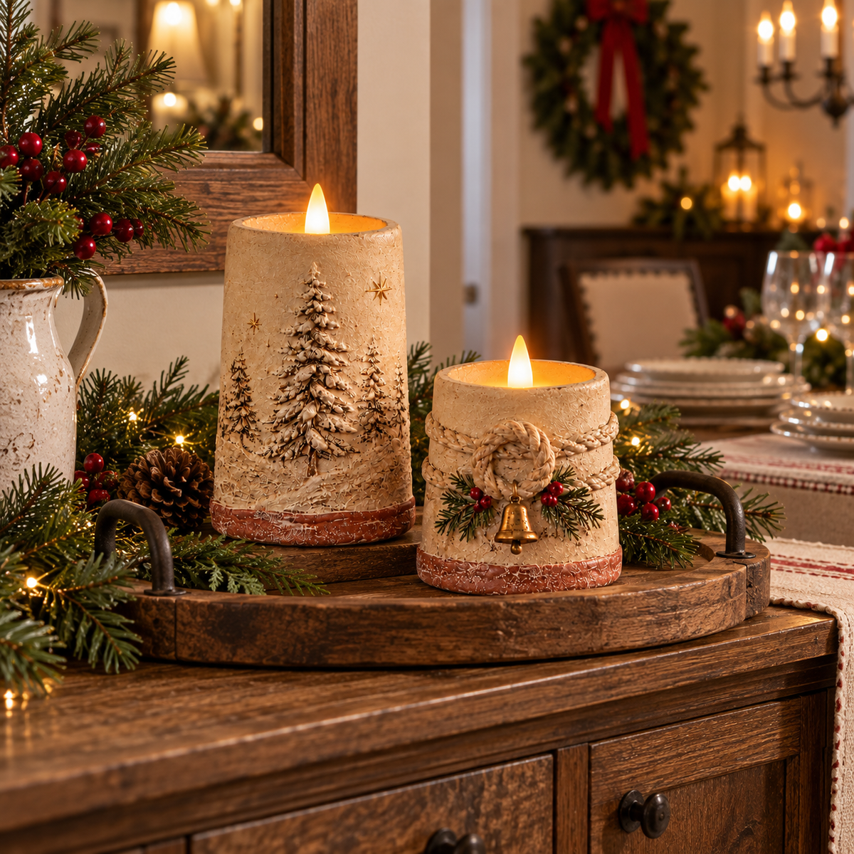 🕯️🎄 Rustic LED Christmas Candles — Flameless Glow with Remote Control & 6-Hour Timer