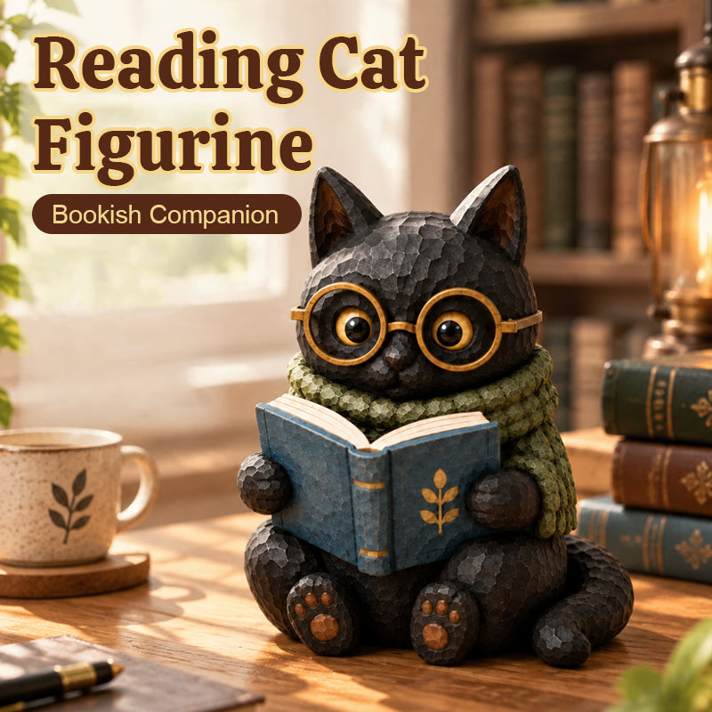 Reading Cat Figurine