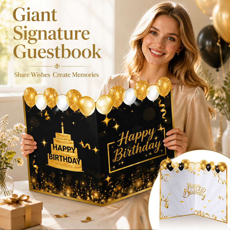 Happy Birthday Black Gold Giant Signature Guest Book & Message Card