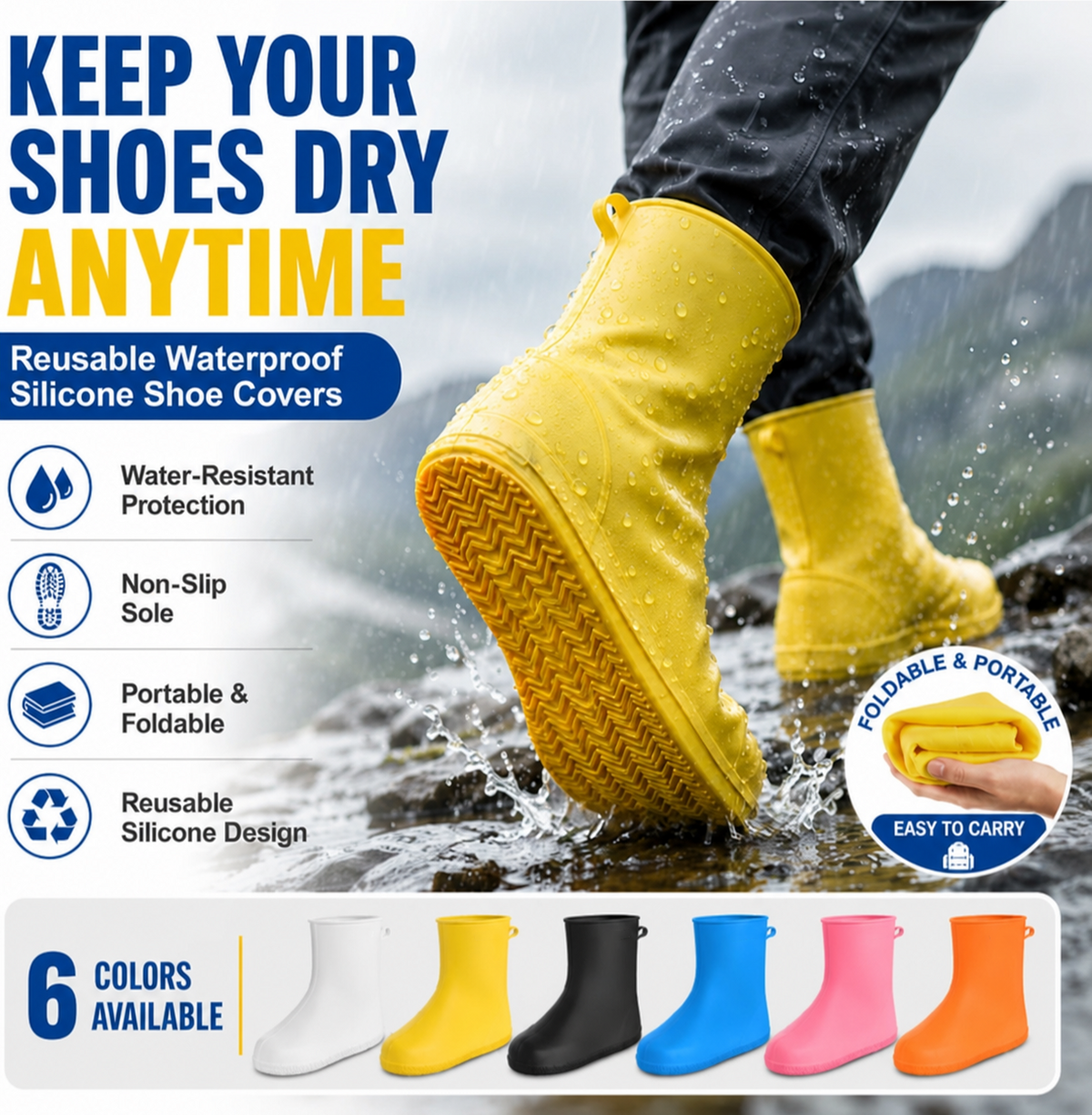 No More Wet Sneakers! Heavy-Duty Rain Boots — Non-Slip & Foldable to Fit in Your Bag 🌧️