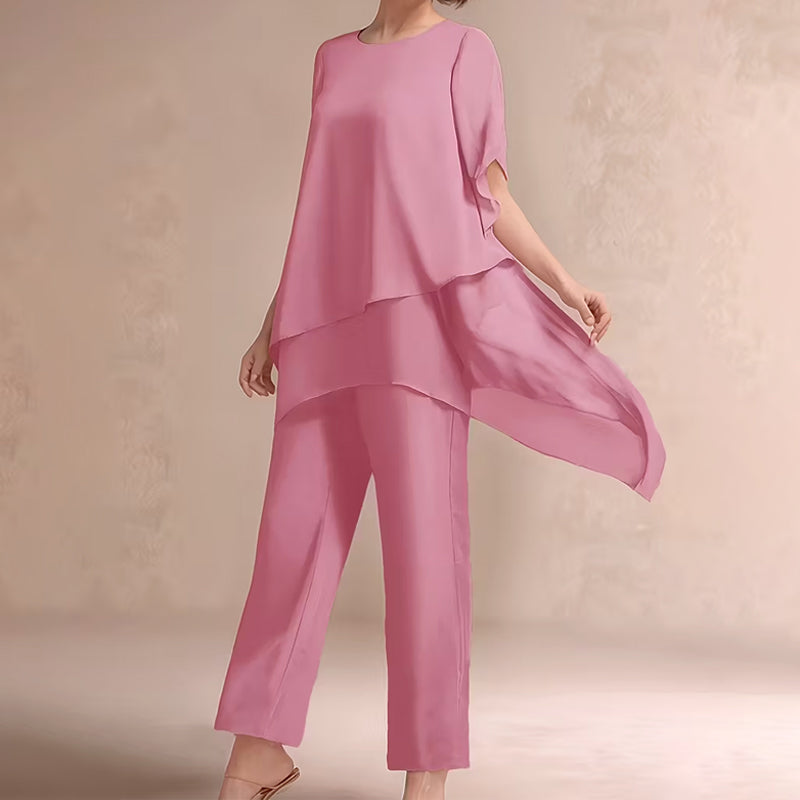 Charming Irregular Top & Wide Leg Pants Set – Asymmetrical Hem, Flowy Double Layer & All-Day Elegance 👗✨