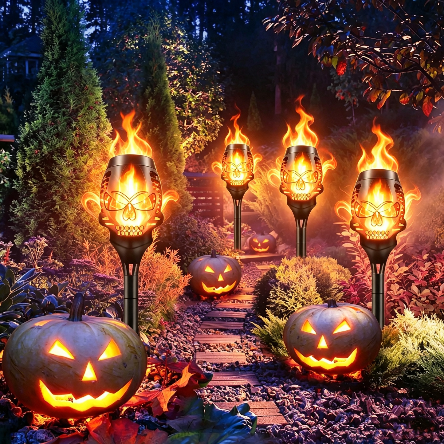 🔥Halloween Early Bird Discount: 50% OFF🔥Halloween Solar-Powered Skull Flame Lights💀